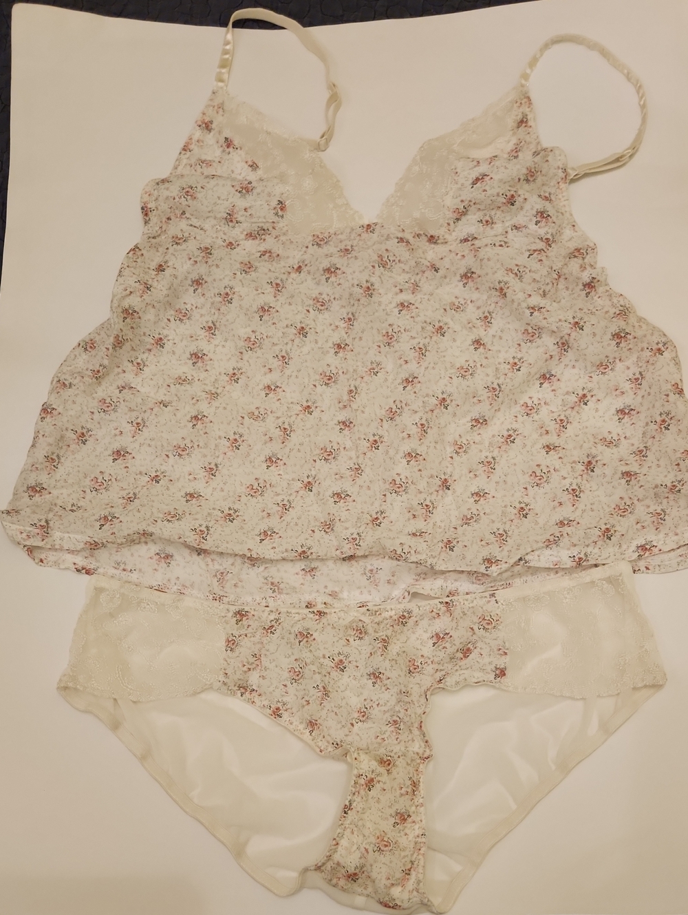 Floral Lace Trim Camisole & Brief Set in Cream NWOT